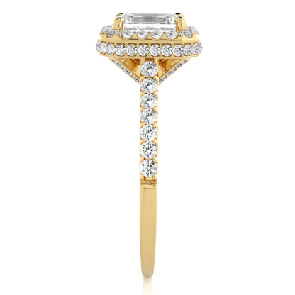 Brilliant emerald cut diamond ring with sparkling pavé shank