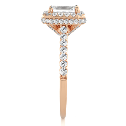 Round Diamond Halo Bridal Ring With Emerald Colorless Labgrown Accent Diamond Ring For Her - HIGHCARAT DIAMONDS