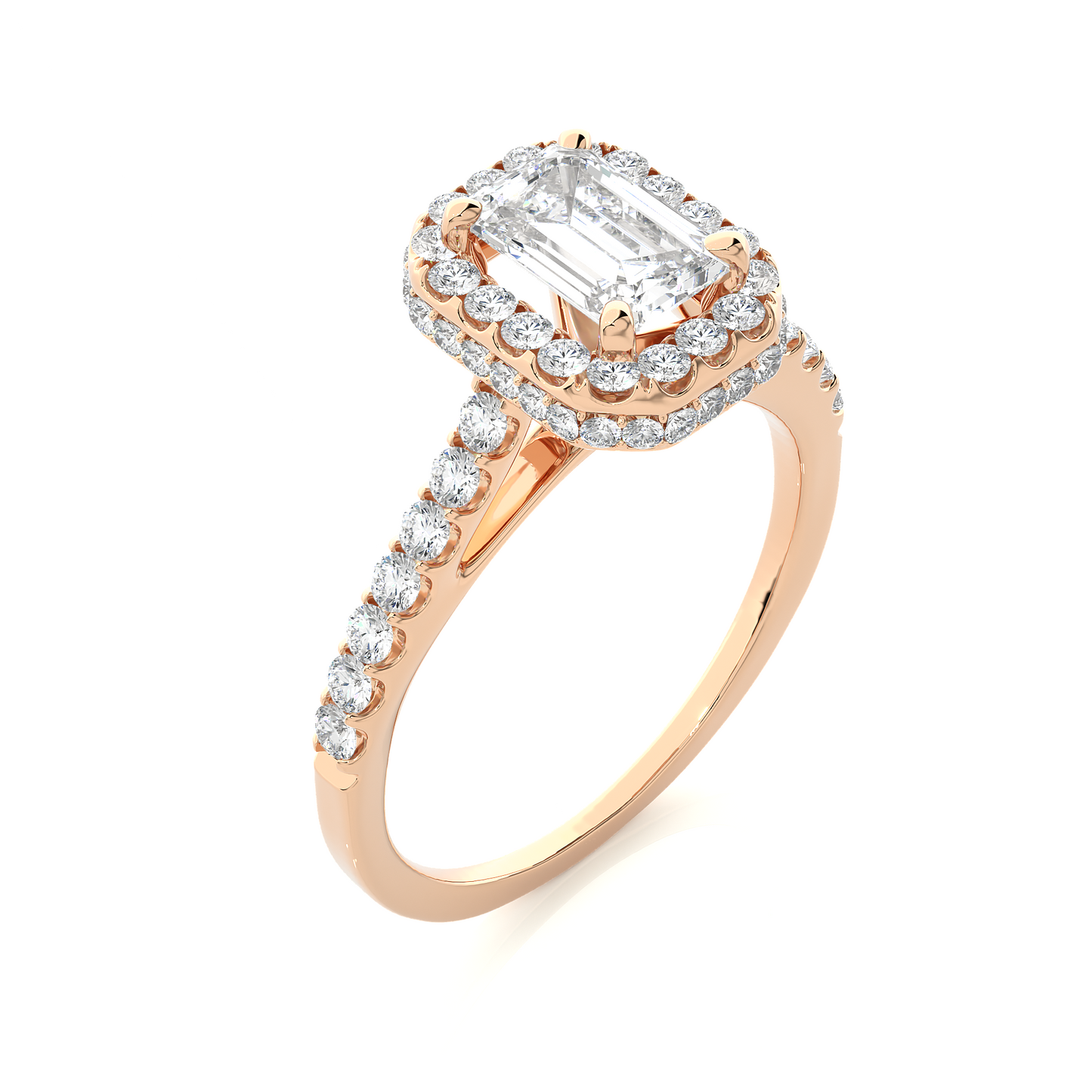Elegant lab grown diamond engagement ring with round halo setting
