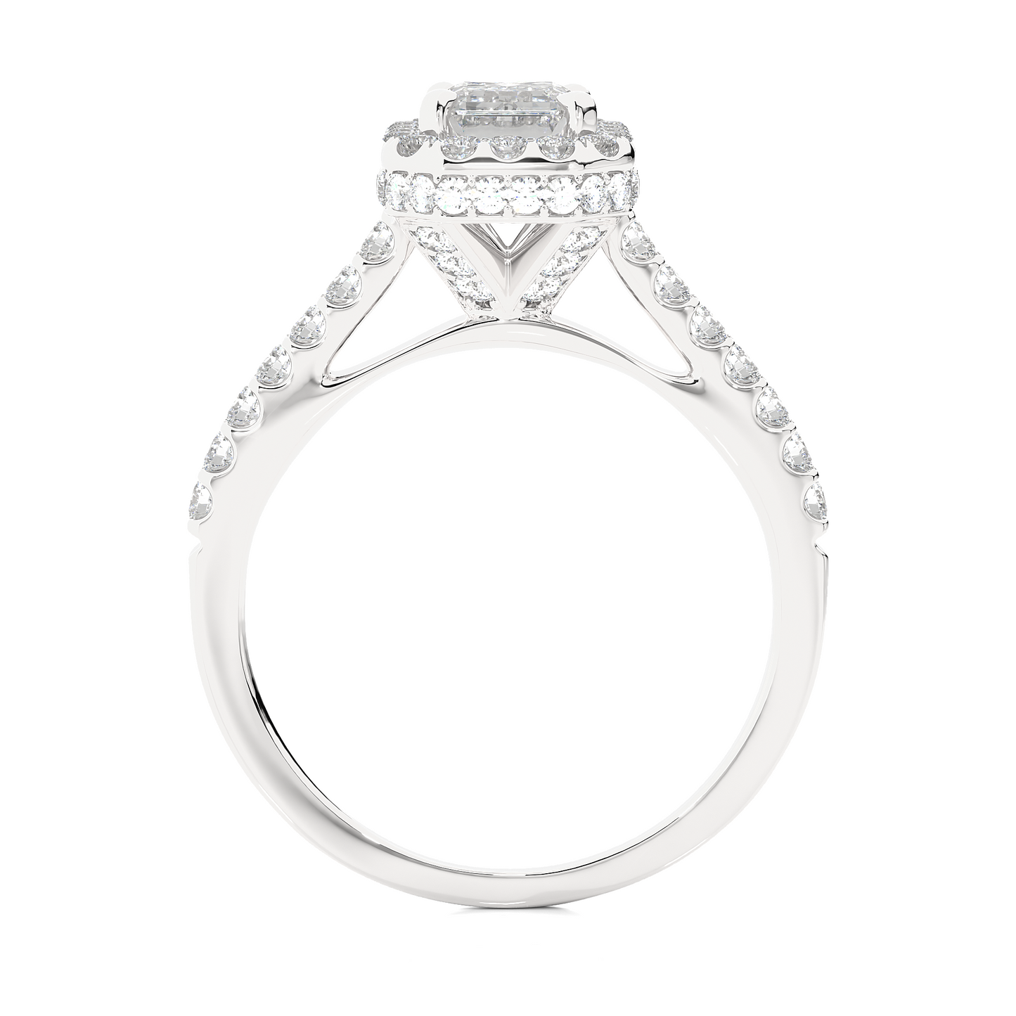 Round Diamond Halo Bridal Ring With Emerald Colorless Labgrown Accent Diamond Ring For Her - HIGHCARAT DIAMONDS