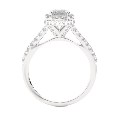 Round Diamond Halo Bridal Ring With Emerald Colorless Labgrown Accent Diamond Ring For Her - HIGHCARAT DIAMONDS