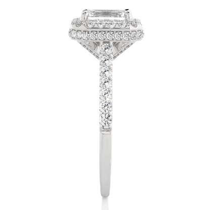 Round Diamond Halo Bridal Ring With Emerald Colorless Labgrown Accent Diamond Ring For Her - HIGHCARAT DIAMONDS