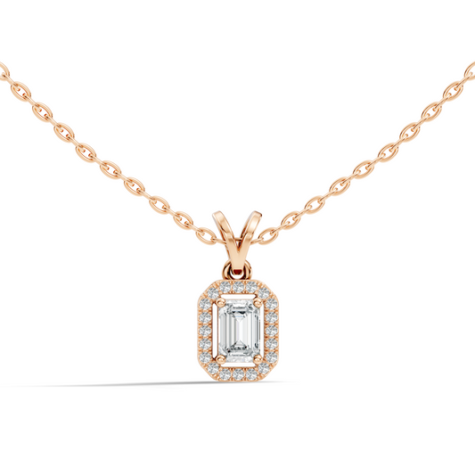 Emerald Cut Lab-Grown Diamond Halo Pendant Perfect Gift For Women's