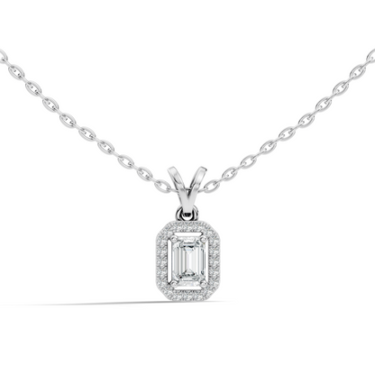 Emerald Cut Lab-Grown Diamond Halo Pendant Perfect Gift For Women's