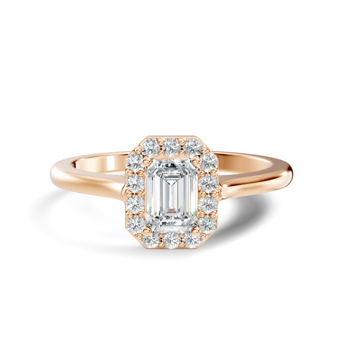 Emerald Cut Lab-Grown Diamond Halo Solitaire Ring