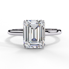 Emerald Cut Lab Grown Diamond Solitaire Ring with polished band design