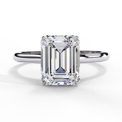 Emerald Cut Lab Grown Diamond Solitaire Ring with polished band design
