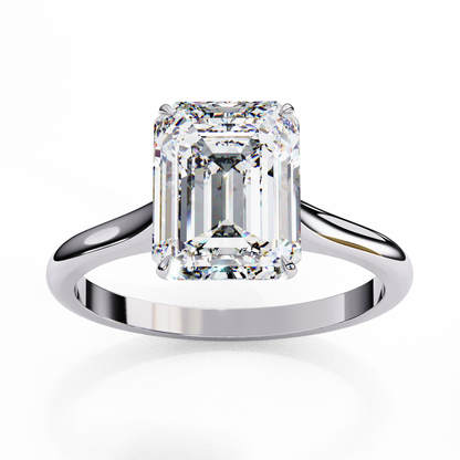 Hand wearing emerald cut solitaire lab grown diamond ring