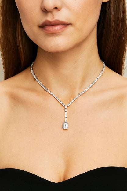 Emerald Cut Lab Grown Tennis Diamond Necklace - HIGHCARAT DIAMONDS