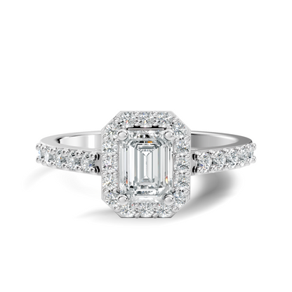 Emerald Cut Lab grown Diamond Halo Accented Engagement Ring