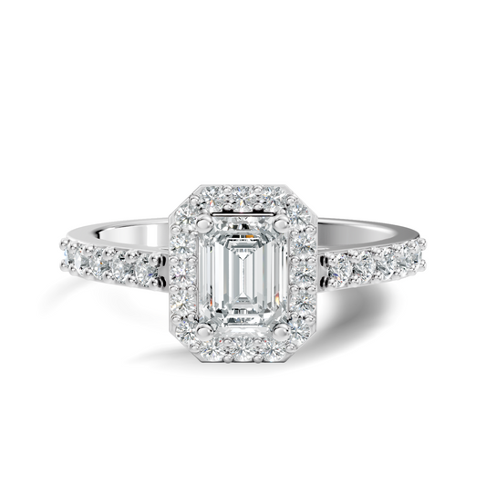 Emerald Cut Lab grown Diamond Halo Accented Engagement Ring - HIGHCARAT DIAMONDS