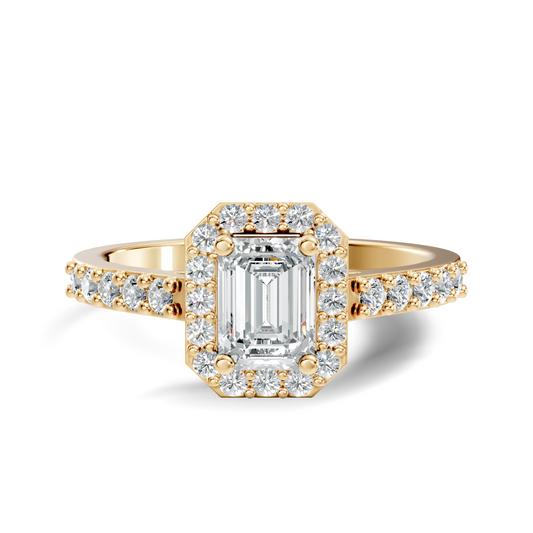 Emerald Cut Lab grown Diamond Halo Accented Engagement Ring - HIGHCARAT DIAMONDS