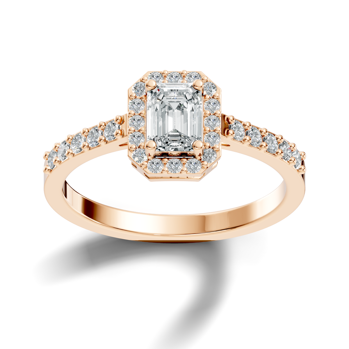 Emerald Cut Lab grown Diamond Halo Accented Engagement Ring - HIGHCARAT DIAMONDS