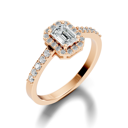 Emerald Cut Lab grown Diamond Halo Accented Engagement Ring - HIGHCARAT DIAMONDS