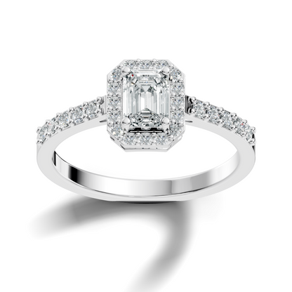 Emerald Cut Lab grown Diamond Halo Accented Engagement Ring - HIGHCARAT DIAMONDS