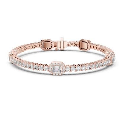14 K Solid Yellow Gold Emerald Cut Natural Diamond Round Antique Stunning Perfect Line Bracelet Anniversary Gift For Her - HIGHCARAT DIAMONDS