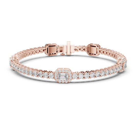 14 K Solid Yellow Gold Emerald Cut Natural Diamond Round Antique Stunning Perfect Line Bracelet Anniversary Gift For Her - HIGHCARAT DIAMONDS