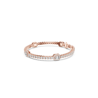 14 K Solid Yellow Gold Emerald Cut Natural Diamond Round Antique Stunning Perfect Line Bracelet Anniversary Gift For Her - HIGHCARAT DIAMONDS