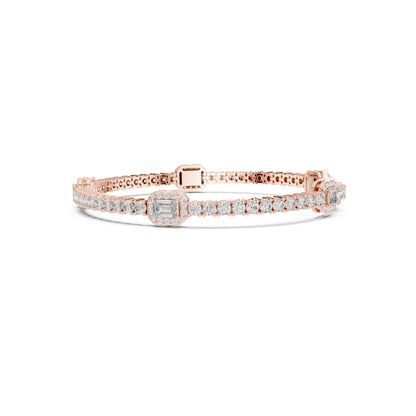 14 K Solid Yellow Gold Emerald Cut Natural Diamond Round Antique Stunning Perfect Line Bracelet Anniversary Gift For Her - HIGHCARAT DIAMONDS