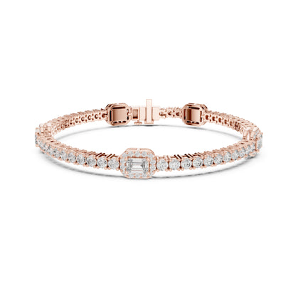 14 K Solid Yellow Gold Emerald Cut Natural Diamond Round Antique Stunning Perfect Line Bracelet Anniversary Gift For Her - HIGHCARAT DIAMONDS