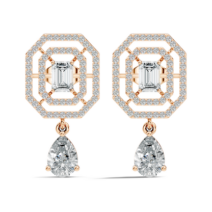 Elegant  2.48 Ct Emerald Cut Diamond Earrings with Pear Drop Accent In 14K Solid Gold - HIGHCARAT DIAMONDS