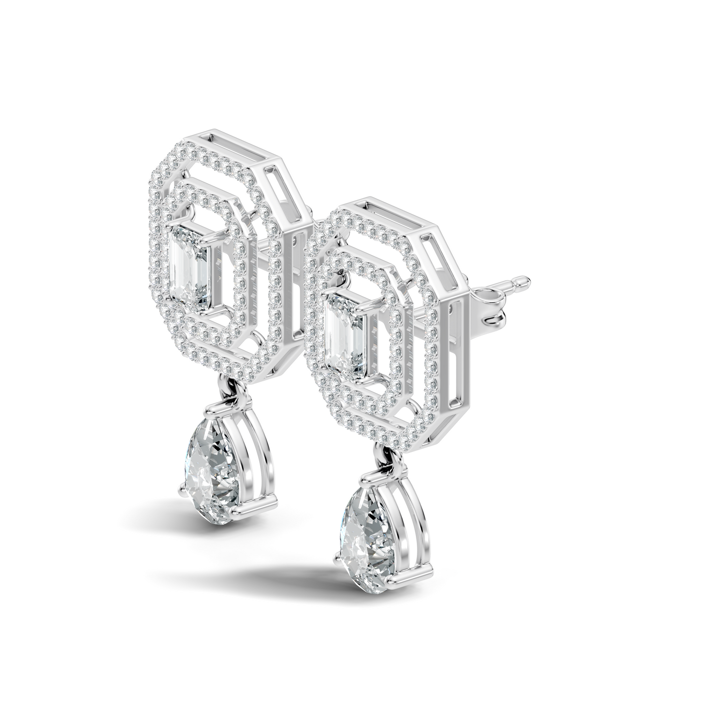 Elegant  2.48 Ct Emerald Cut Diamond Earrings with Pear Drop Accent In 14K Solid Gold - HIGHCARAT DIAMONDS