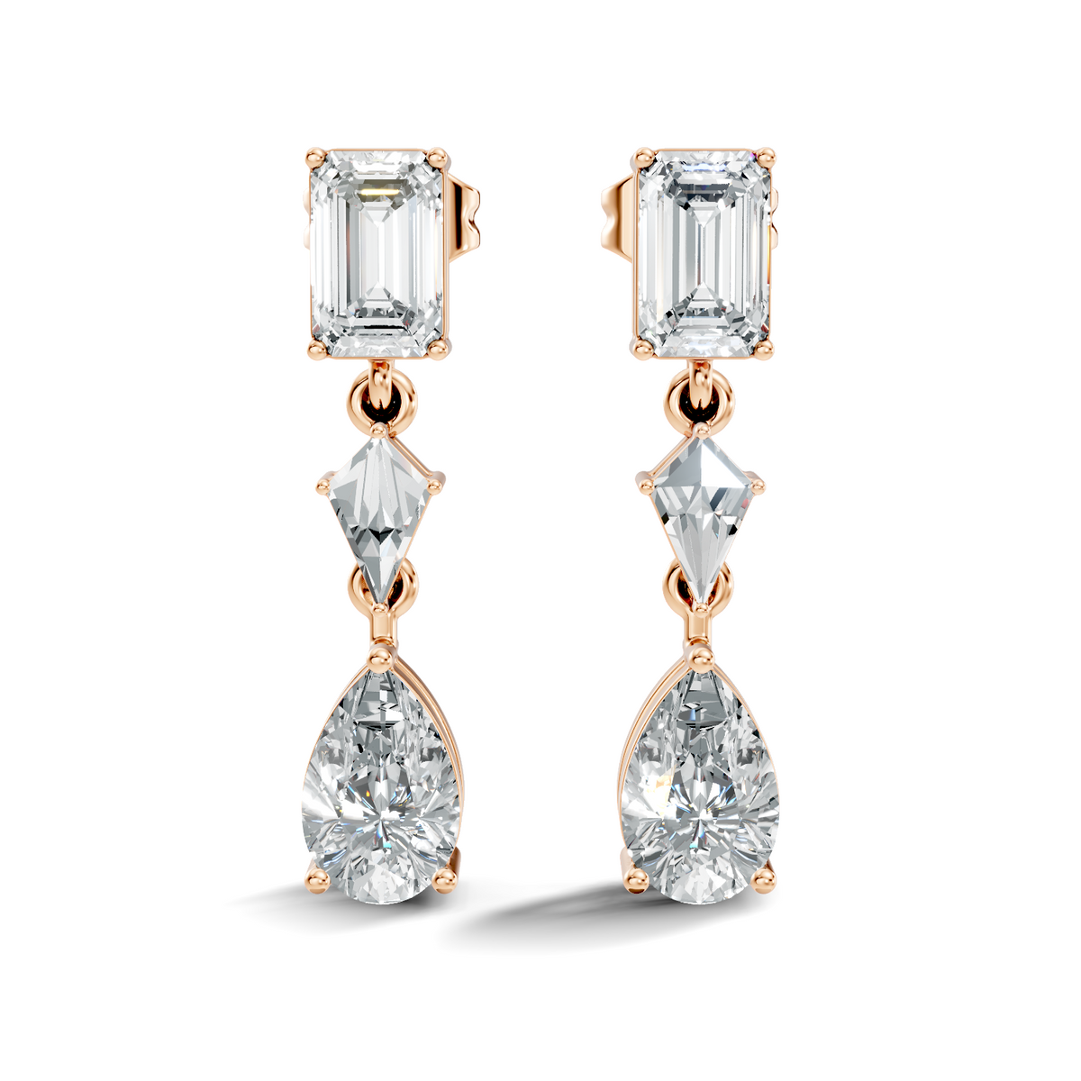 2.20 Ct Kite & Emerald Shape Lab Grown Diamond 14k Solid Gold Pear Drop Classic Studs Earrings - HIGHCARAT DIAMONDS
