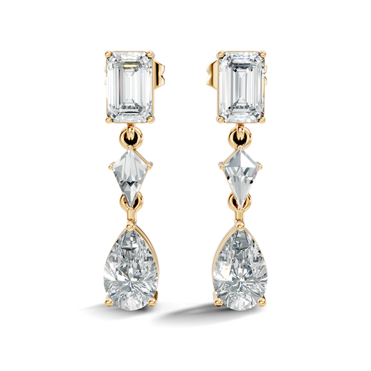 2.20 Ct Kite & Emerald Shape Lab Grown Diamond 14k Solid Gold Pear Drop Classic Studs Earrings - HIGHCARAT DIAMONDS