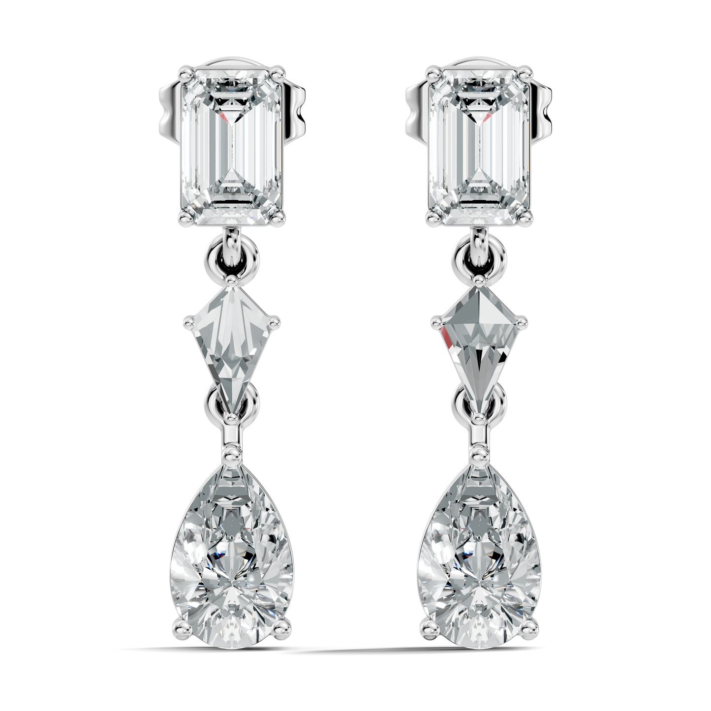 2.20 Ct Kite & Emerald Shape Lab Grown Diamond 14k Solid Gold Pear Drop Classic Studs Earrings - HIGHCARAT DIAMONDS