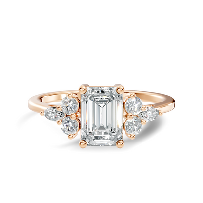 1.07Ct Emerald, Marquise and Round Cut Lab Grown Diamond Vintage Classic Engagement Ring For Her - HIGHCARAT DIAMONDS