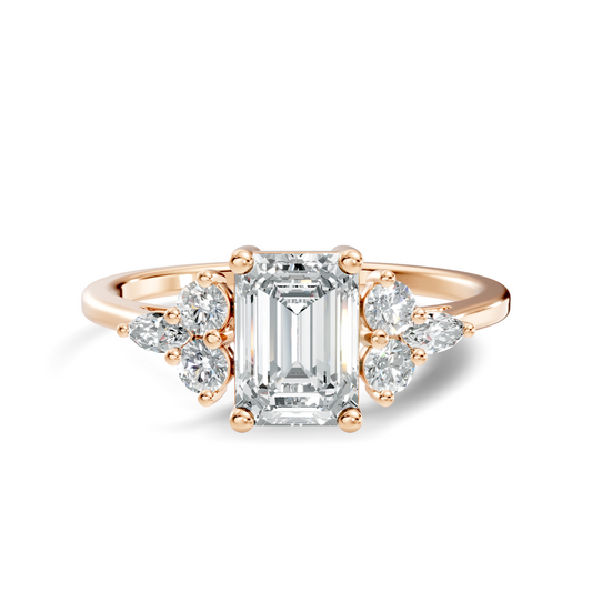 1.07Ct Emerald, Marquise and Round Cut Lab Grown Diamond Vintage Classic Engagement Ring For Her - HIGHCARAT DIAMONDS