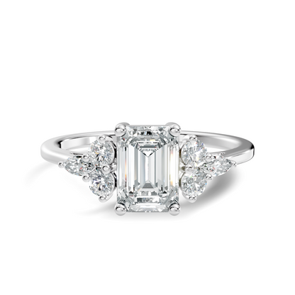 1.07Ct Emerald, Marquise and Round Cut Lab Grown Diamond Vintage Classic Engagement Ring For Her - HIGHCARAT DIAMONDS
