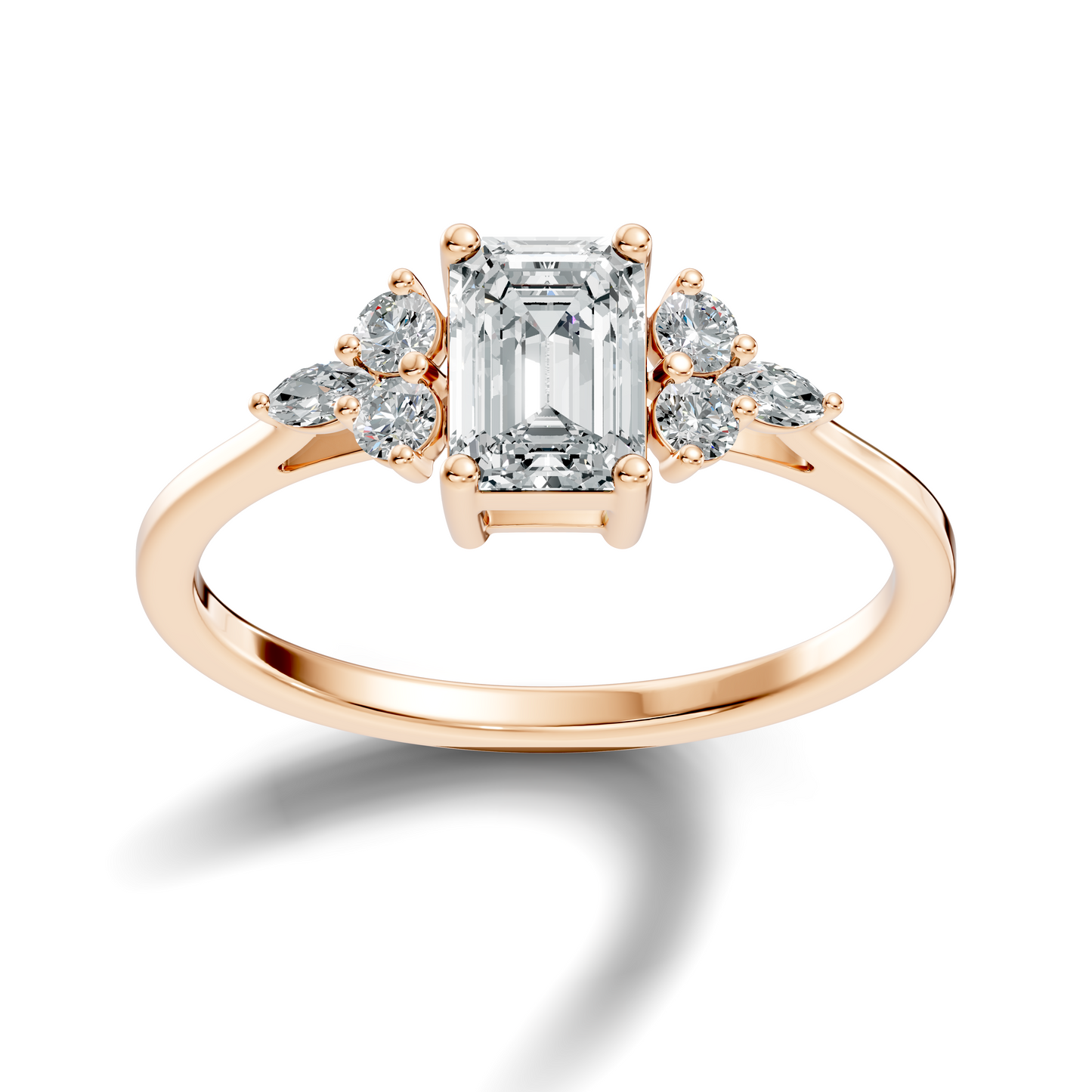 1.07Ct Emerald, Marquise and Round Cut Lab Grown Diamond Vintage Classic Engagement Ring For Her - HIGHCARAT DIAMONDS