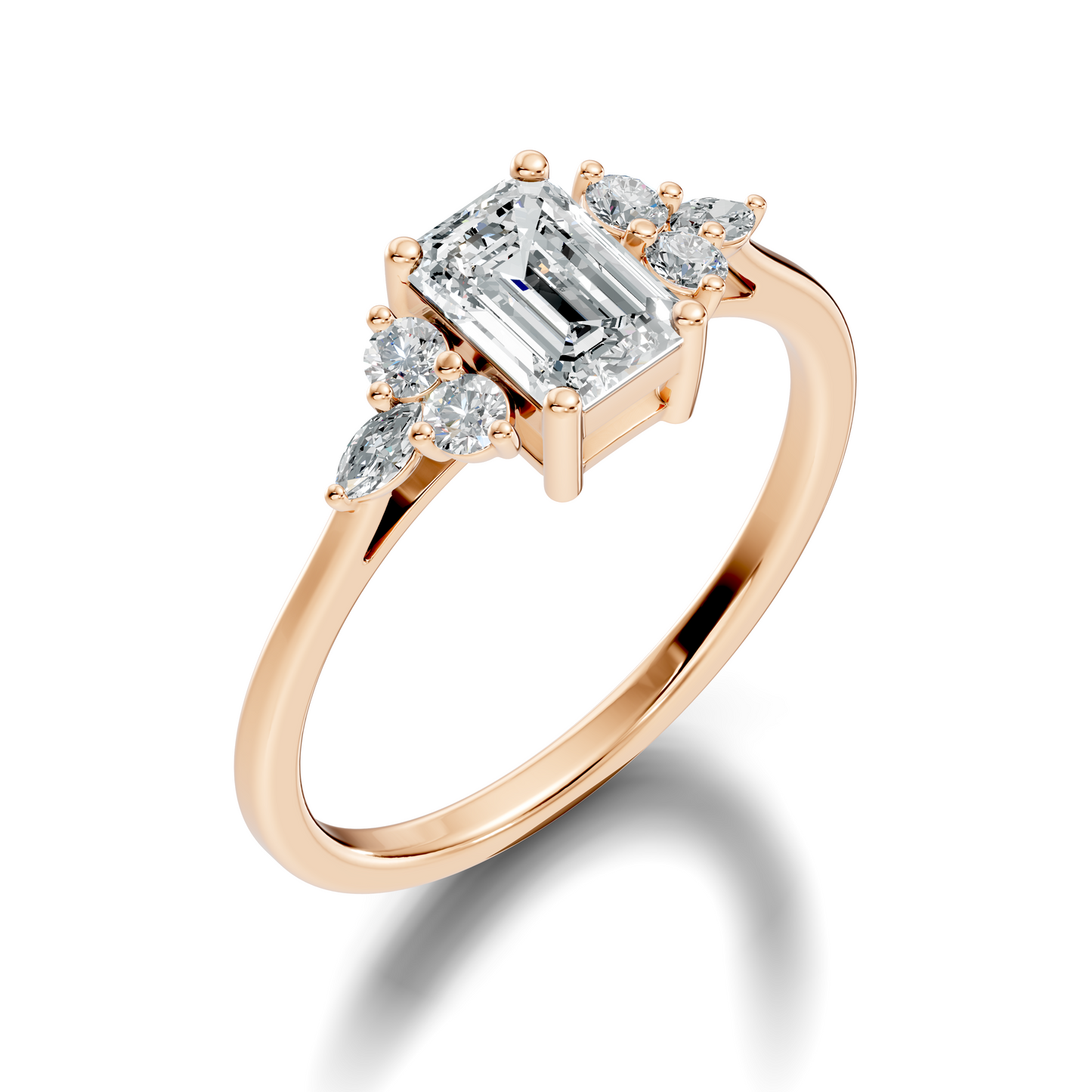 1.07Ct Emerald, Marquise and Round Cut Lab Grown Diamond Vintage Classic Engagement Ring For Her - HIGHCARAT DIAMONDS
