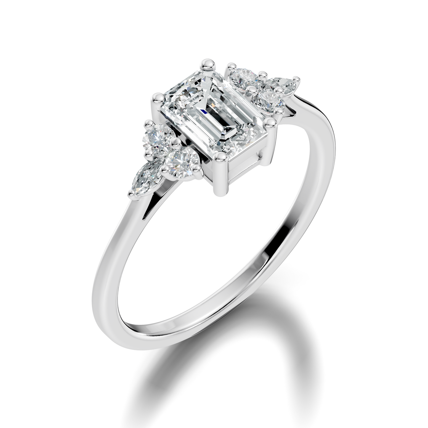 1.07Ct Emerald, Marquise and Round Cut Lab Grown Diamond Vintage Classic Engagement Ring For Her - HIGHCARAT DIAMONDS