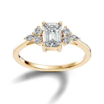 1.07Ct Emerald, Marquise and Round Cut Lab Grown Diamond Vintage Classic Engagement Ring For Her - HIGHCARAT DIAMONDS