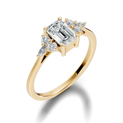 1.07Ct Emerald, Marquise and Round Cut Lab Grown Diamond Vintage Classic Engagement Ring For Her - HIGHCARAT DIAMONDS