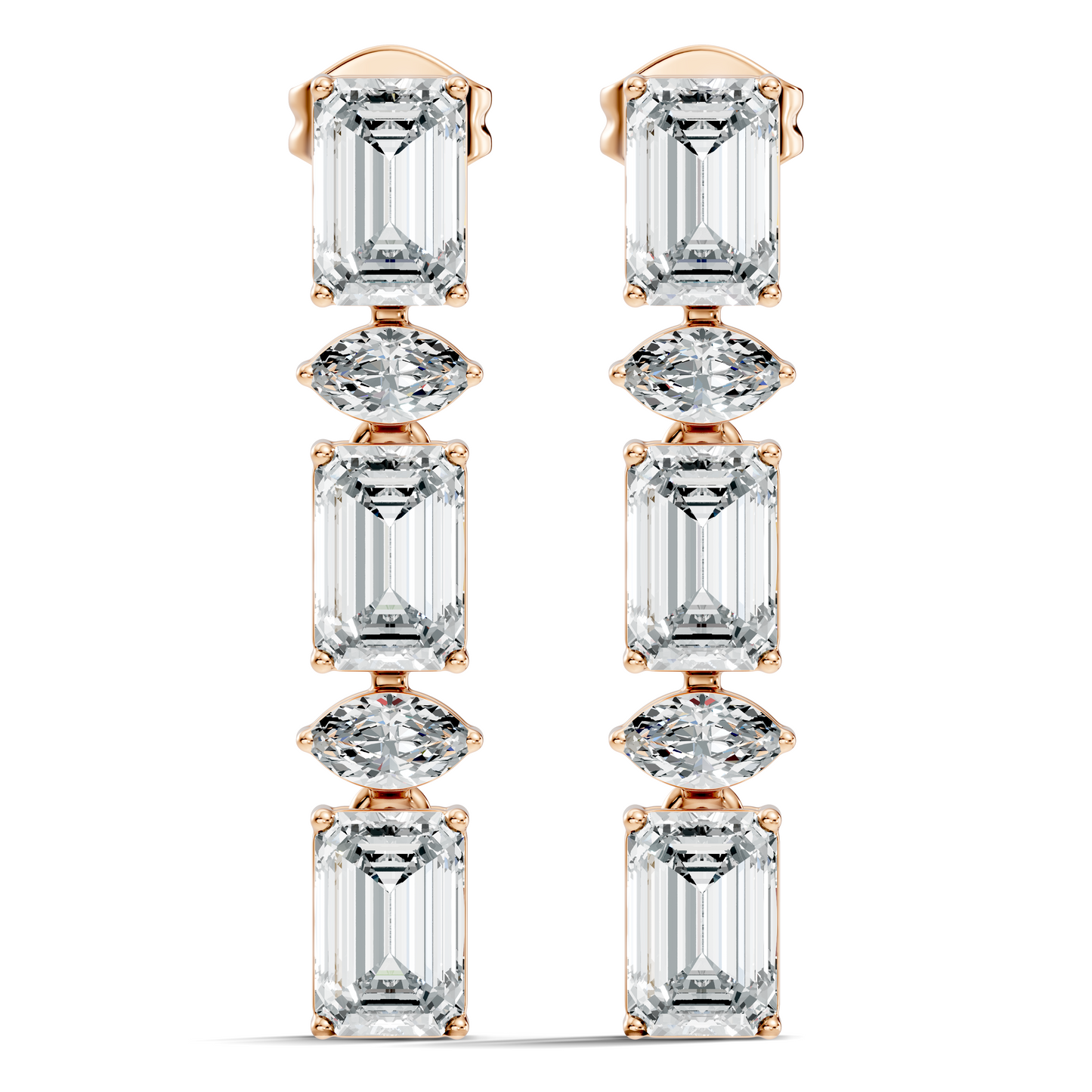 Marquise And Emerald Cut Labgrown Diamond Linear Drop Dangling Earring Classic Elegance For Her - HIGHCARAT DIAMONDS