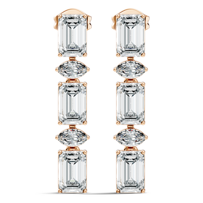Marquise And Emerald Cut Labgrown Diamond Linear Drop Dangling Earring Classic Elegance For Her - HIGHCARAT DIAMONDS