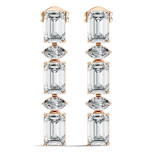 Marquise And Emerald Cut Labgrown Diamond Linear Drop Dangling Earring Classic Elegance For Her - HIGHCARAT DIAMONDS
