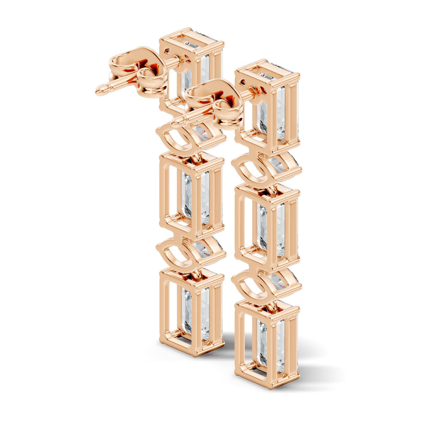 Marquise And Emerald Cut Labgrown Diamond Linear Drop Dangling Earring Classic Elegance For Her - HIGHCARAT DIAMONDS