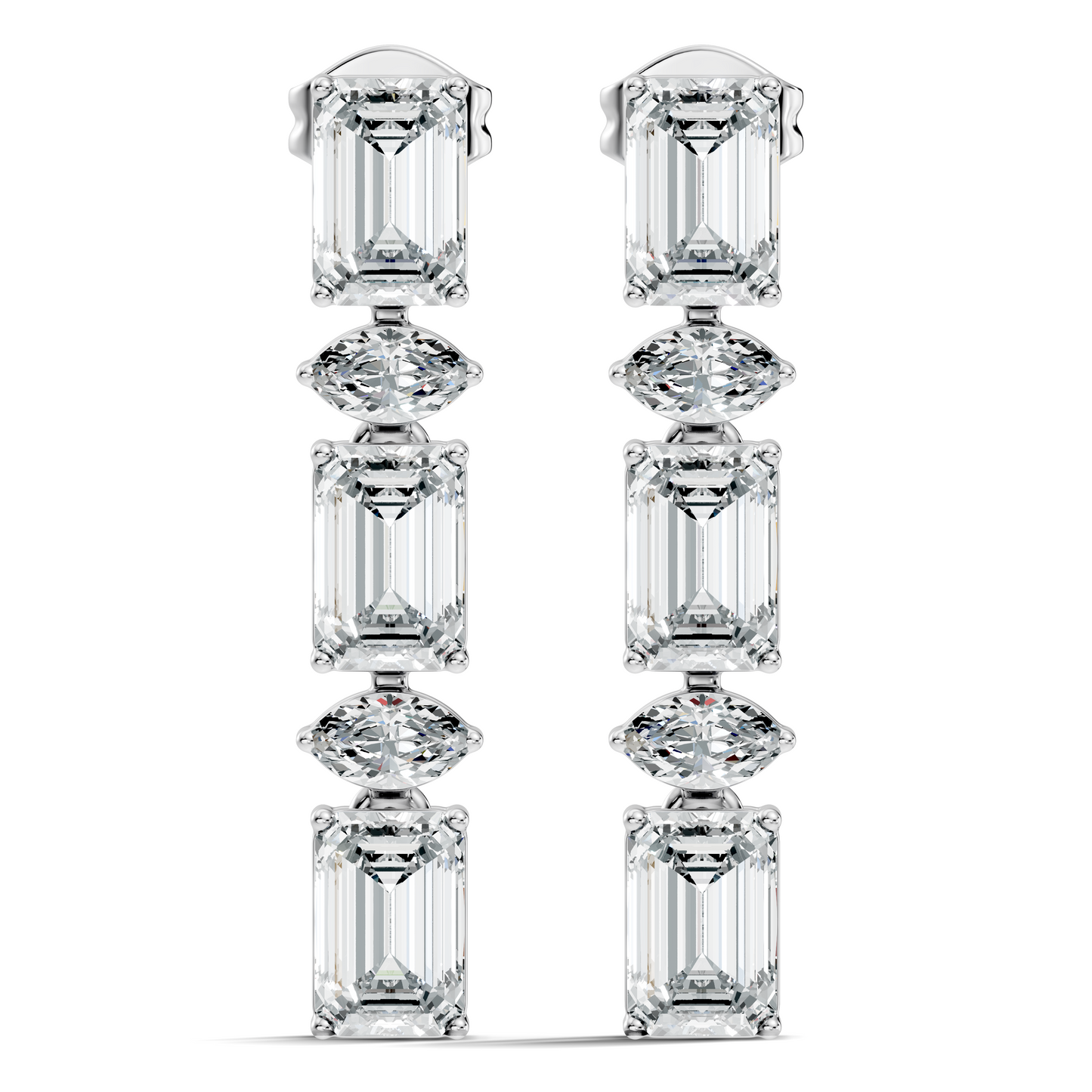 Marquise And Emerald Cut Labgrown Diamond Linear Drop Dangling Earring Classic Elegance For Her - HIGHCARAT DIAMONDS