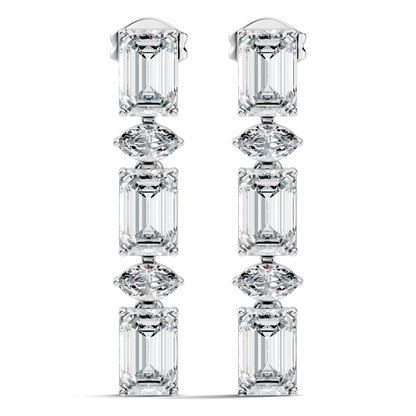 Marquise And Emerald Cut Labgrown Diamond Linear Drop Dangling Earring Classic Elegance For Her - HIGHCARAT DIAMONDS