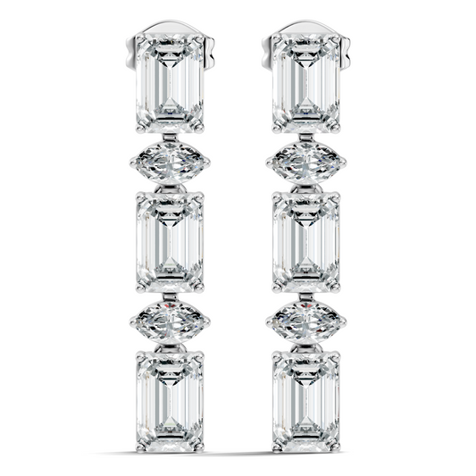 Marquise And Emerald Cut Labgrown Diamond Linear Drop Dangling Earring Classic Elegance For Her - HIGHCARAT DIAMONDS