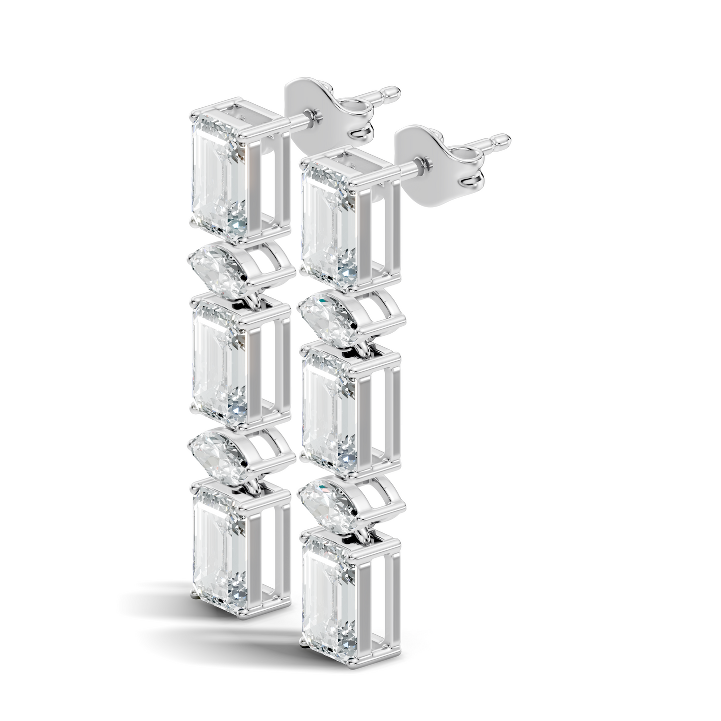 Marquise And Emerald Cut Labgrown Diamond Linear Drop Dangling Earring Classic Elegance For Her - HIGHCARAT DIAMONDS
