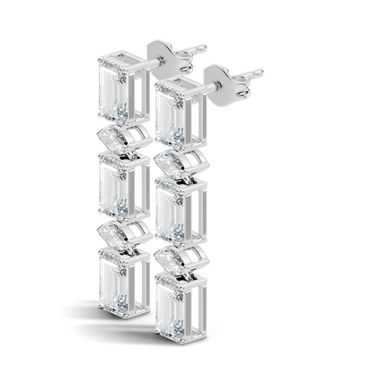 Marquise And Emerald Cut Labgrown Diamond Linear Drop Dangling Earring Classic Elegance For Her - HIGHCARAT DIAMONDS