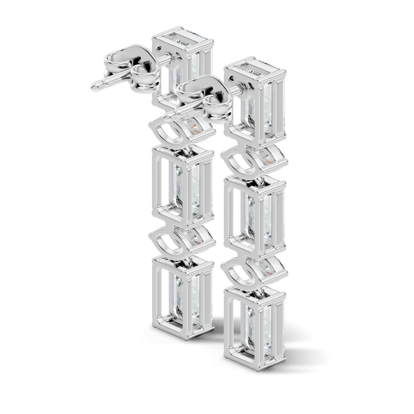 Marquise And Emerald Cut Labgrown Diamond Linear Drop Dangling Earring Classic Elegance For Her - HIGHCARAT DIAMONDS
