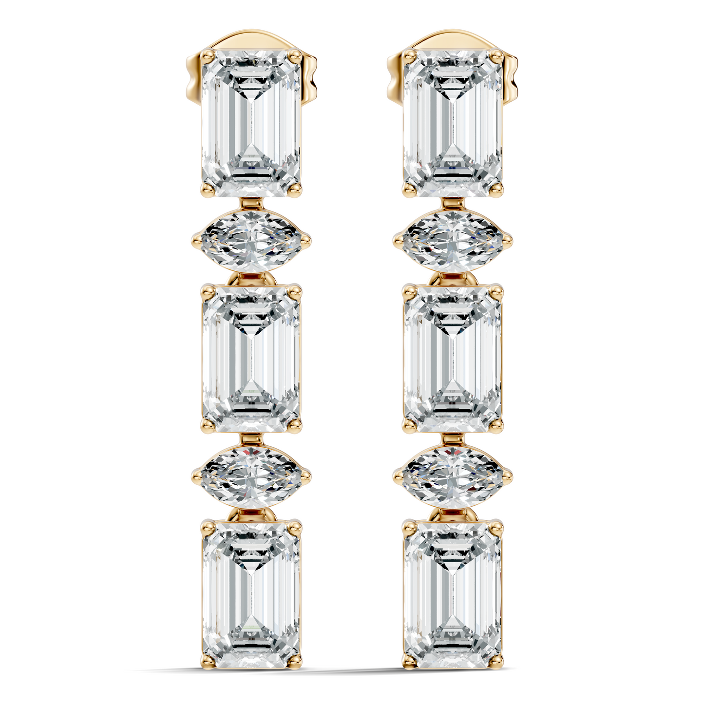 Marquise And Emerald Cut Labgrown Diamond Linear Drop Dangling Earring Classic Elegance For Her - HIGHCARAT DIAMONDS