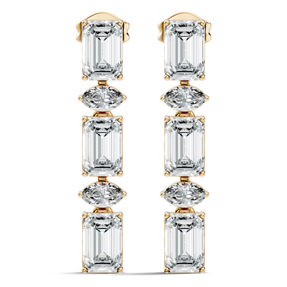 Marquise And Emerald Cut Labgrown Diamond Linear Drop Dangling Earring Classic Elegance For Her - HIGHCARAT DIAMONDS