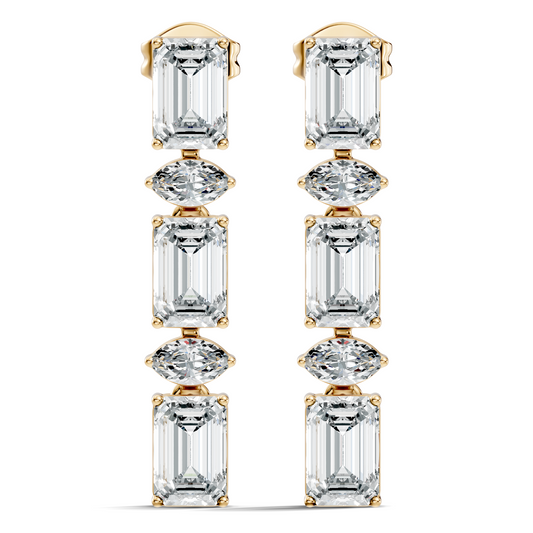 Marquise And Emerald Cut Labgrown Diamond Linear Drop Dangling Earring Classic Elegance For Her - HIGHCARAT DIAMONDS